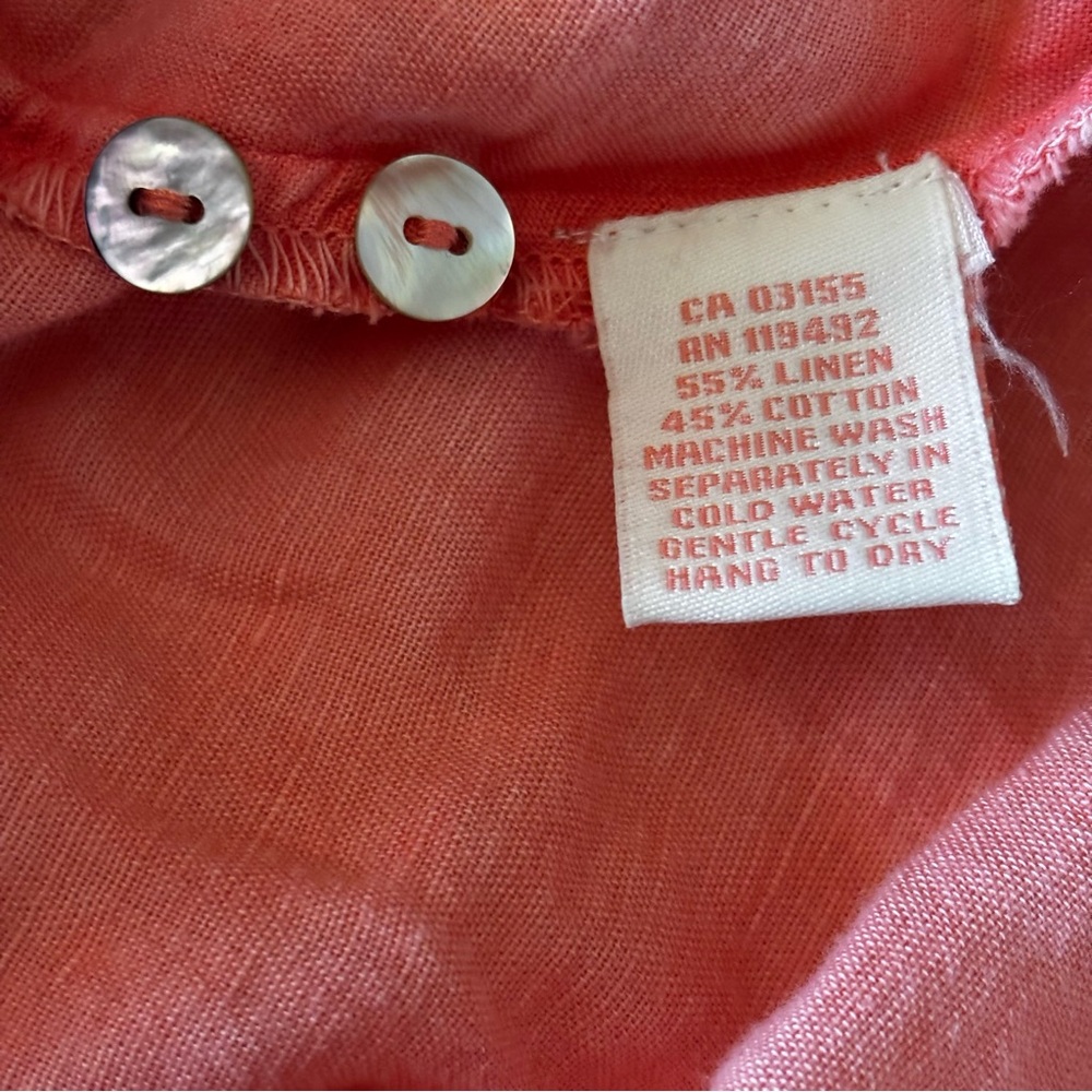 April Cornell Size S Coral Orange Linen Blend 3/4 Sleeve Hi Lo Hem Tunic Blouse - Picture 8 of 8